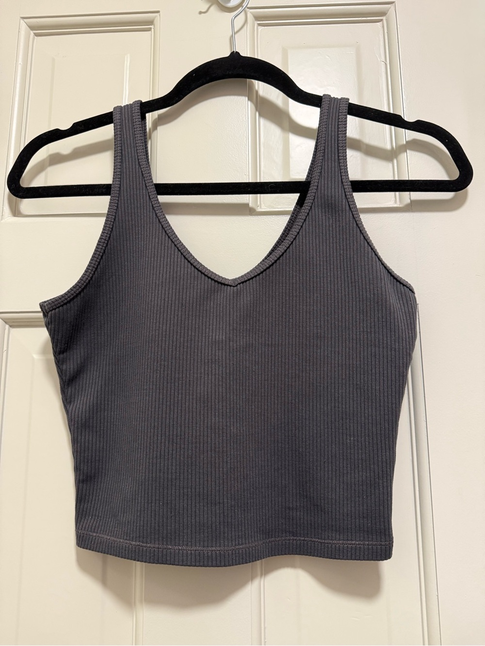 Hollister Ribbed V-Neck Crop Tank - Charcoal Gray